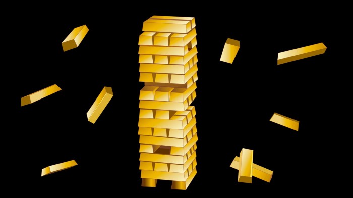 Efi Chalikopoulou illustration of a Jenga game made with bars of gold