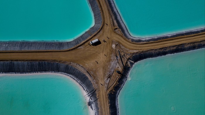 Lithium evaporation ponds at Albemarle lithium production facility in Silver Peak, Nevada, US