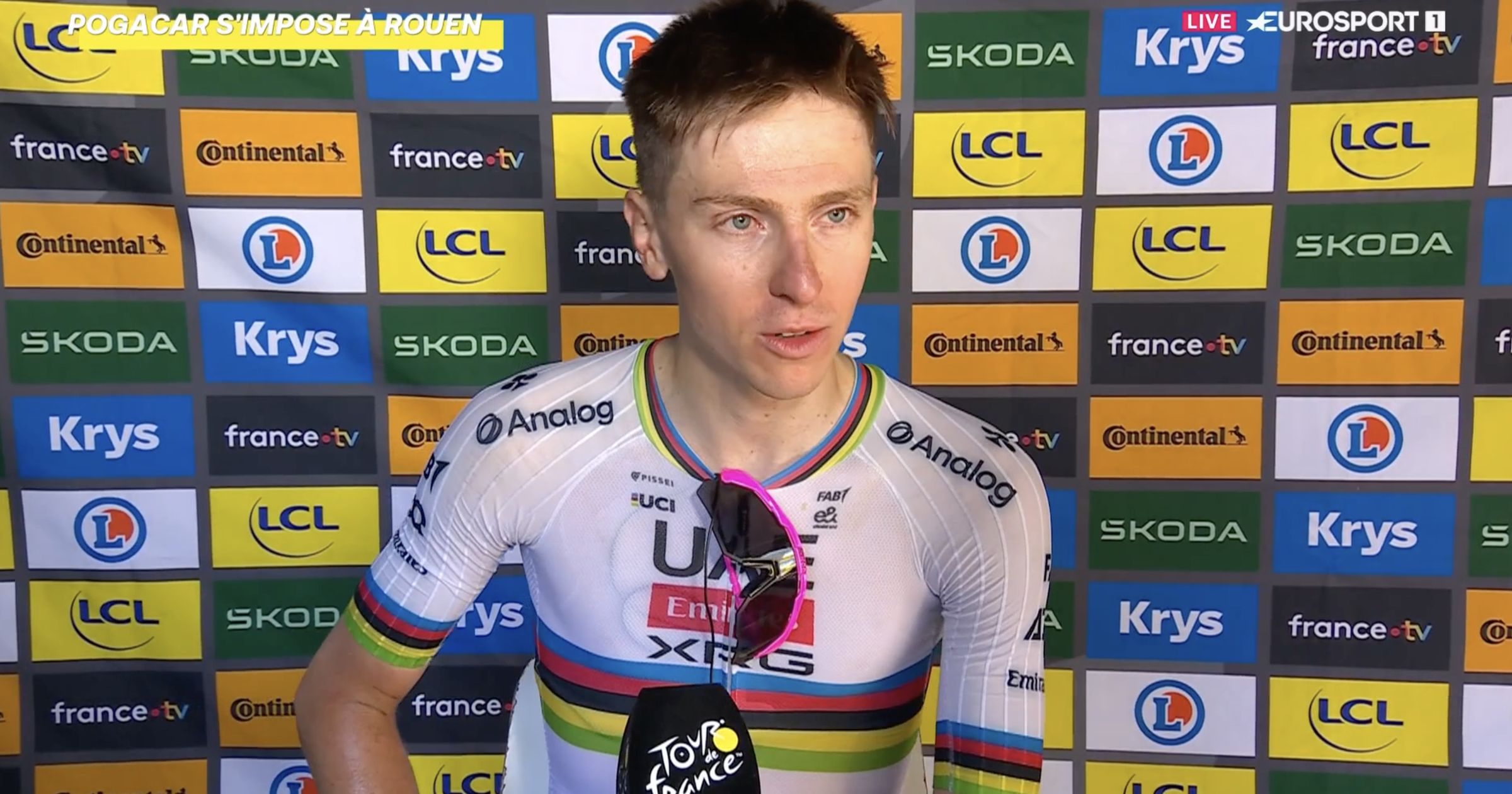 Pogacar: "Gagner SA 100E Victoire Sur Le Tour Avec Maillot Arc-en-Ciel ، C'est incroyable"