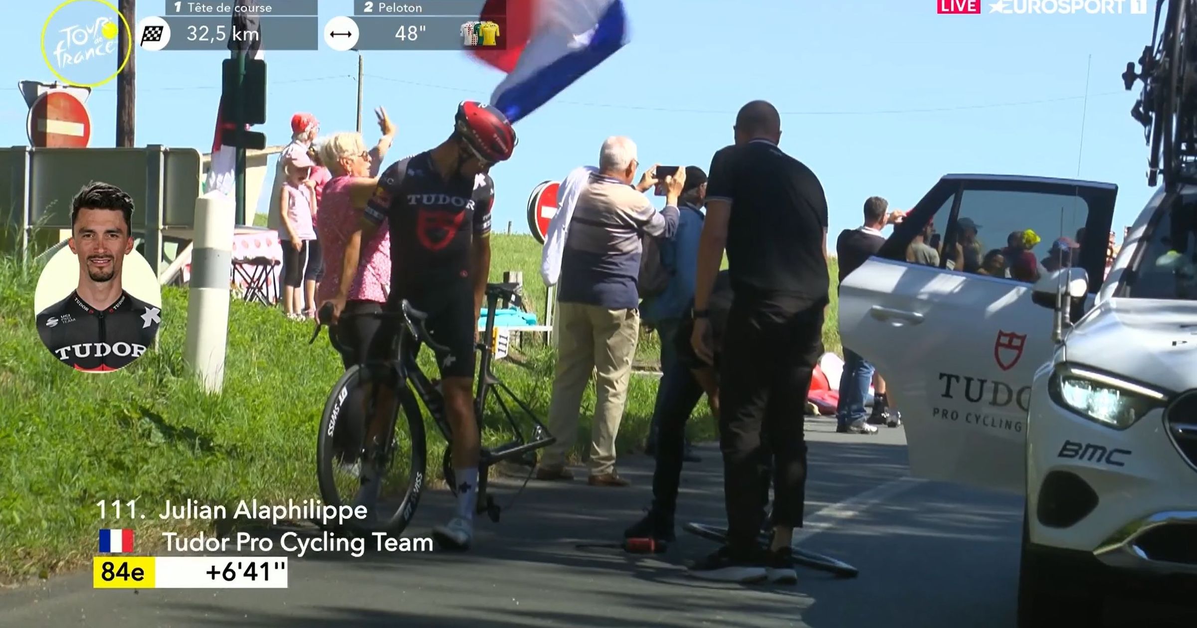 une minute pour être dépanné et alaphilippe a vu ses structions de victoire s'étioler