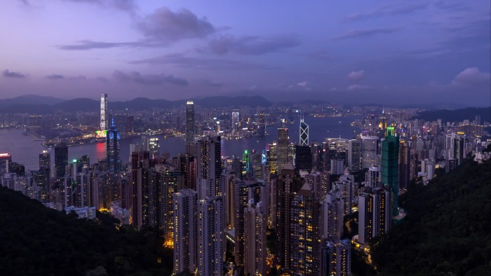 Evening view of Hong Kong skyscrapers
