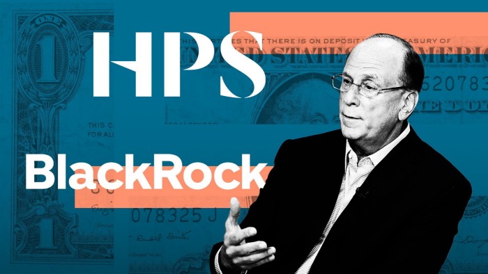 Montage of Larry Fink, BlackRock, HPS and US dollar notes