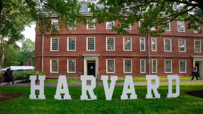 Harvard sign at the Harvard University campus
