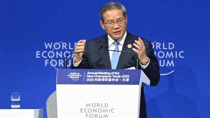 Chinese Premier Li Qiang delivers a speech