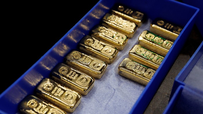 Ten-ounce gold cast bars in a box