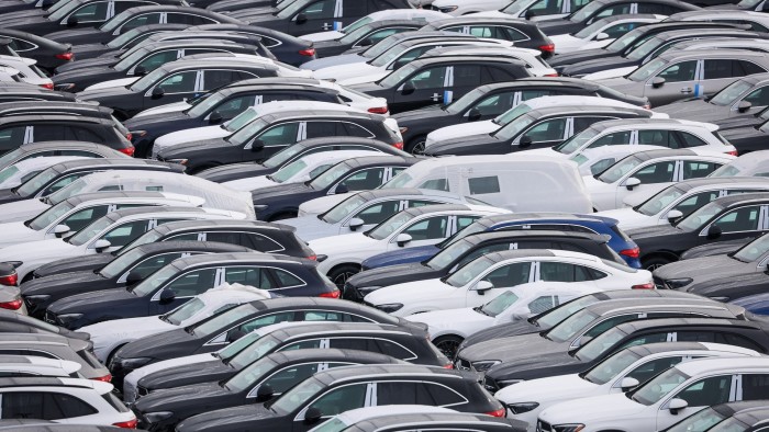 New vehicles of German carmaker Mercedes-Benz stand parked at the port of Bremerhaven, Germany, on February 26 2024