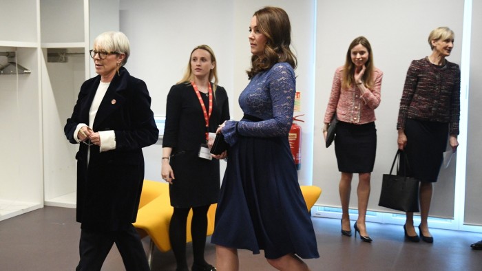 Catherine, the then Duchess of Cambridge, wearing a Seraphine dress in 2018