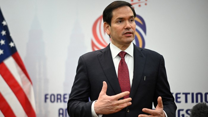 US Secretary of State Marco Rubio speaks to media
