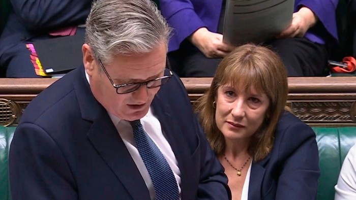 Chancellor Rachel Reeves crying as Prime Minister Keir Starmer speaks
