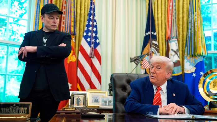 President Donald Trump speaks during a news conference with Elon Musk in the Oval Office in May